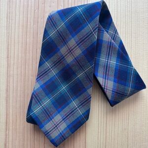 Pendleton Blue Plaid Wool Tie Vintage 100% Virgin Wool Made in USA